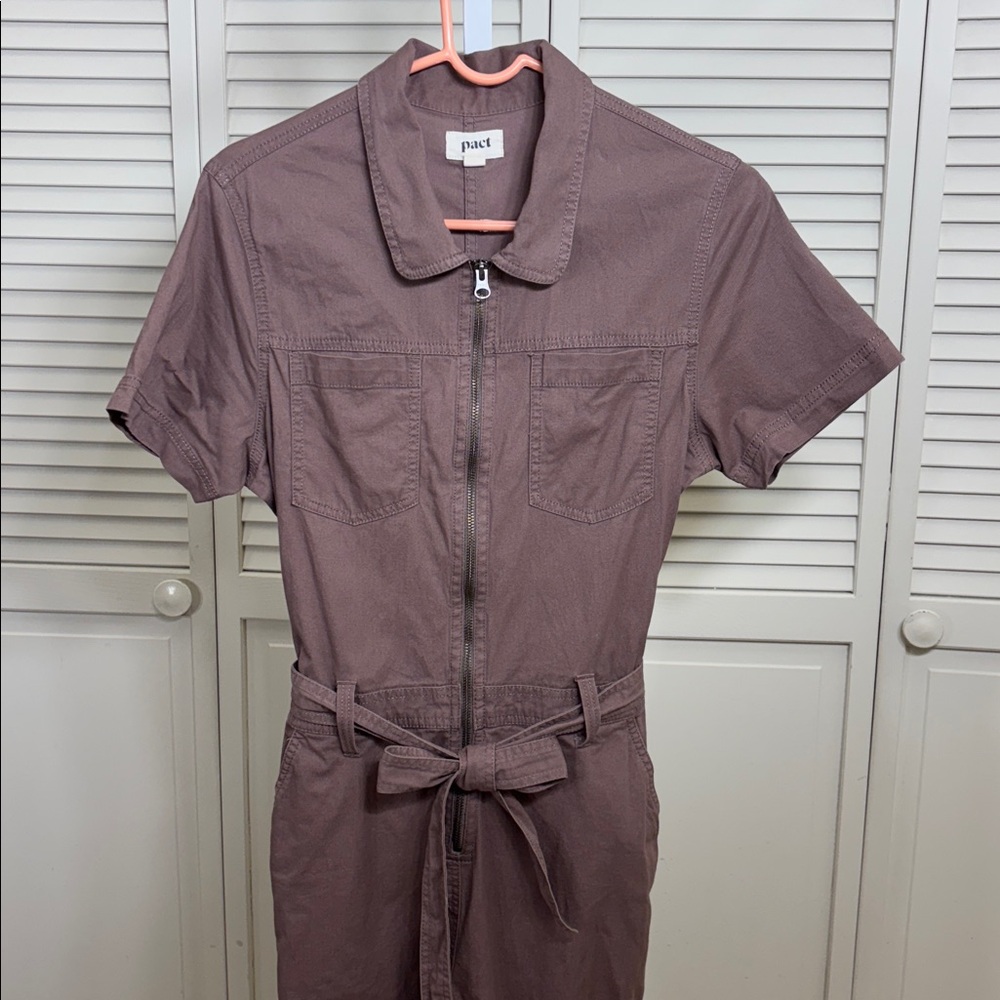 Pact Mocha Brown Boulevard Brushed Twill Zip Front Jumpsuit Medium - Picture 8 of 15